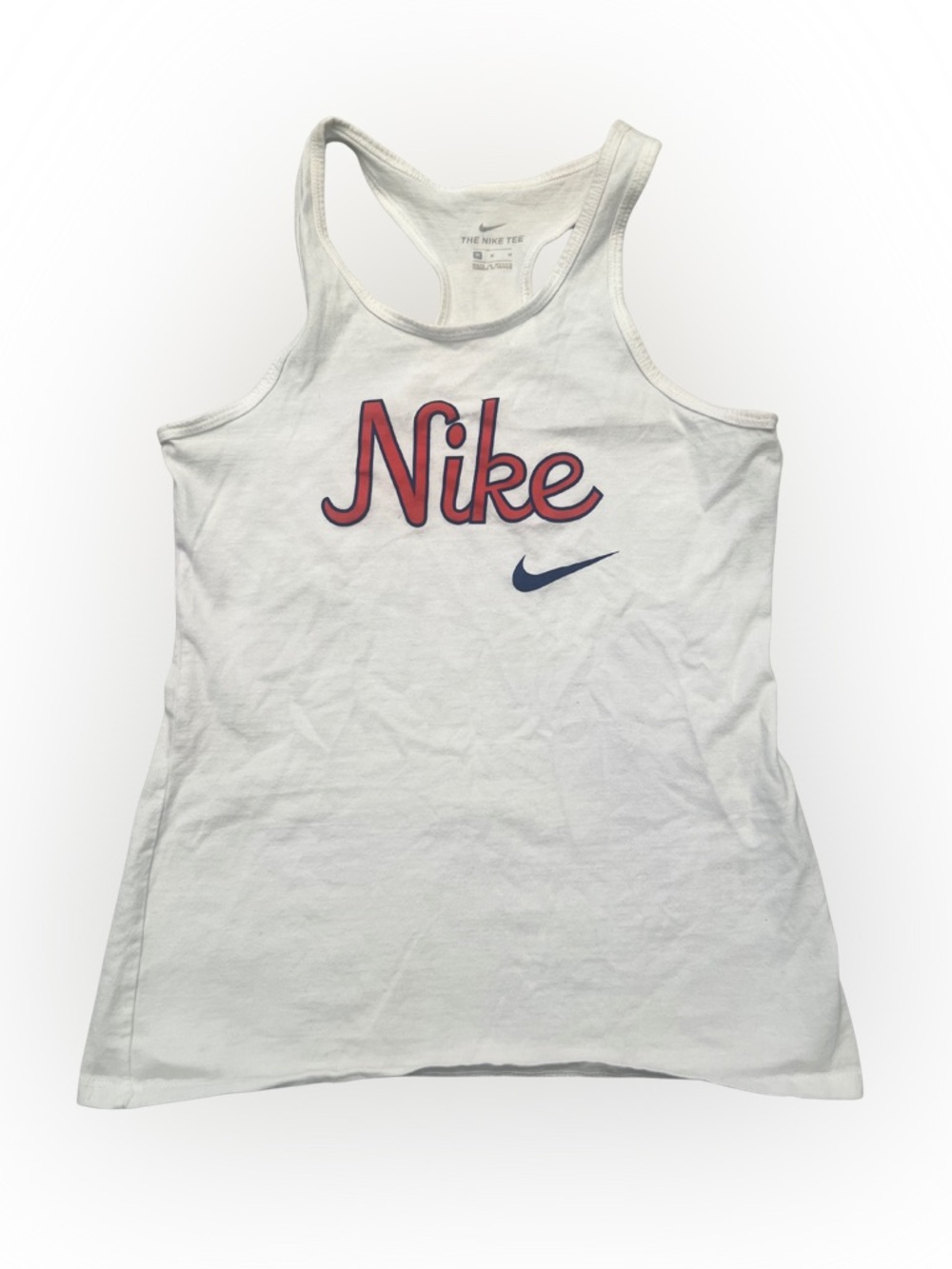 Nike Girls White Racerback Tank with Red Logo Size M